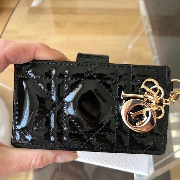 Christian Dior Lady Dior Jasmine Card Holder Wallet In Black Patent Leather - Picture 2 of 9